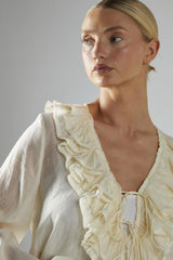 Cream Ruffle-Neck Blouse