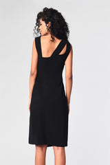 Black Asymmetric-Cut-Out Midi-Dress
