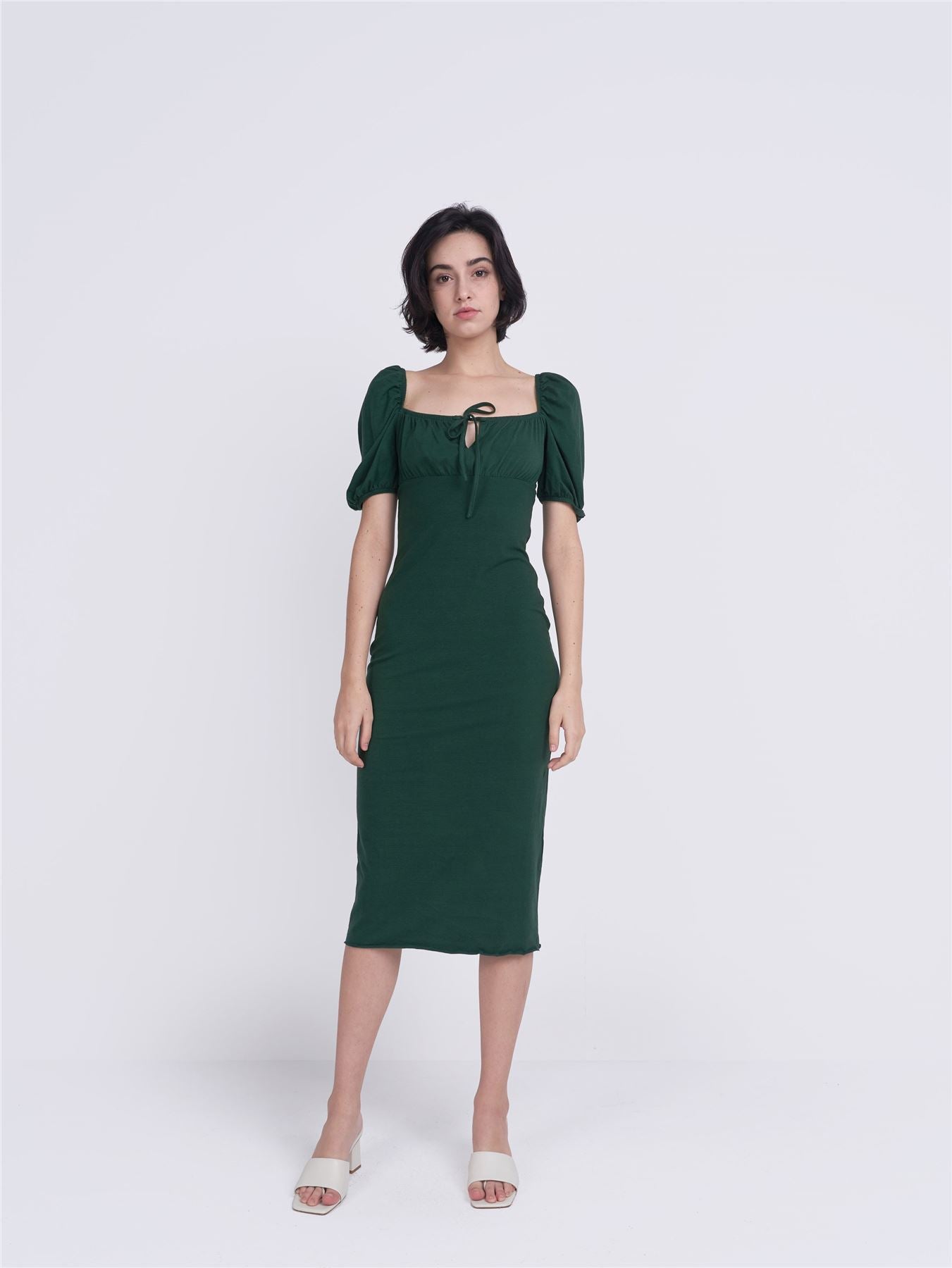 Forest Green Tie Front Midi Dress