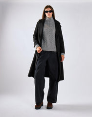 Black Lapel Collar Midi Coat