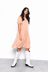 Apricot Drop-Waist Midi-Dress