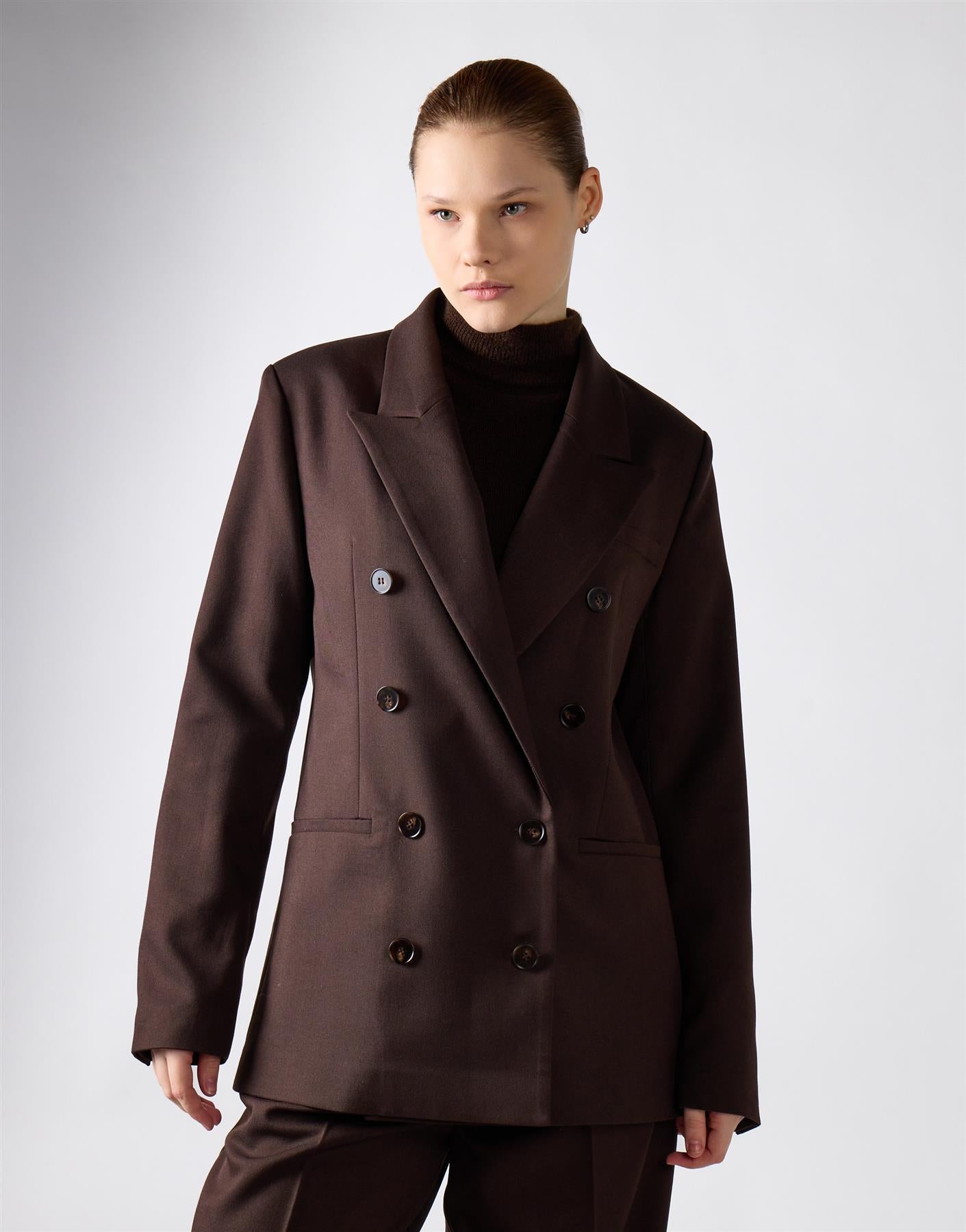 Deepest Brown Button Detail Blazer
