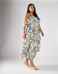 Glamorous Curve Bardot Multi Floral Strap Ruffle Dress