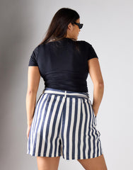Glamorous Curve Navy White Stripe Belted Shorts
