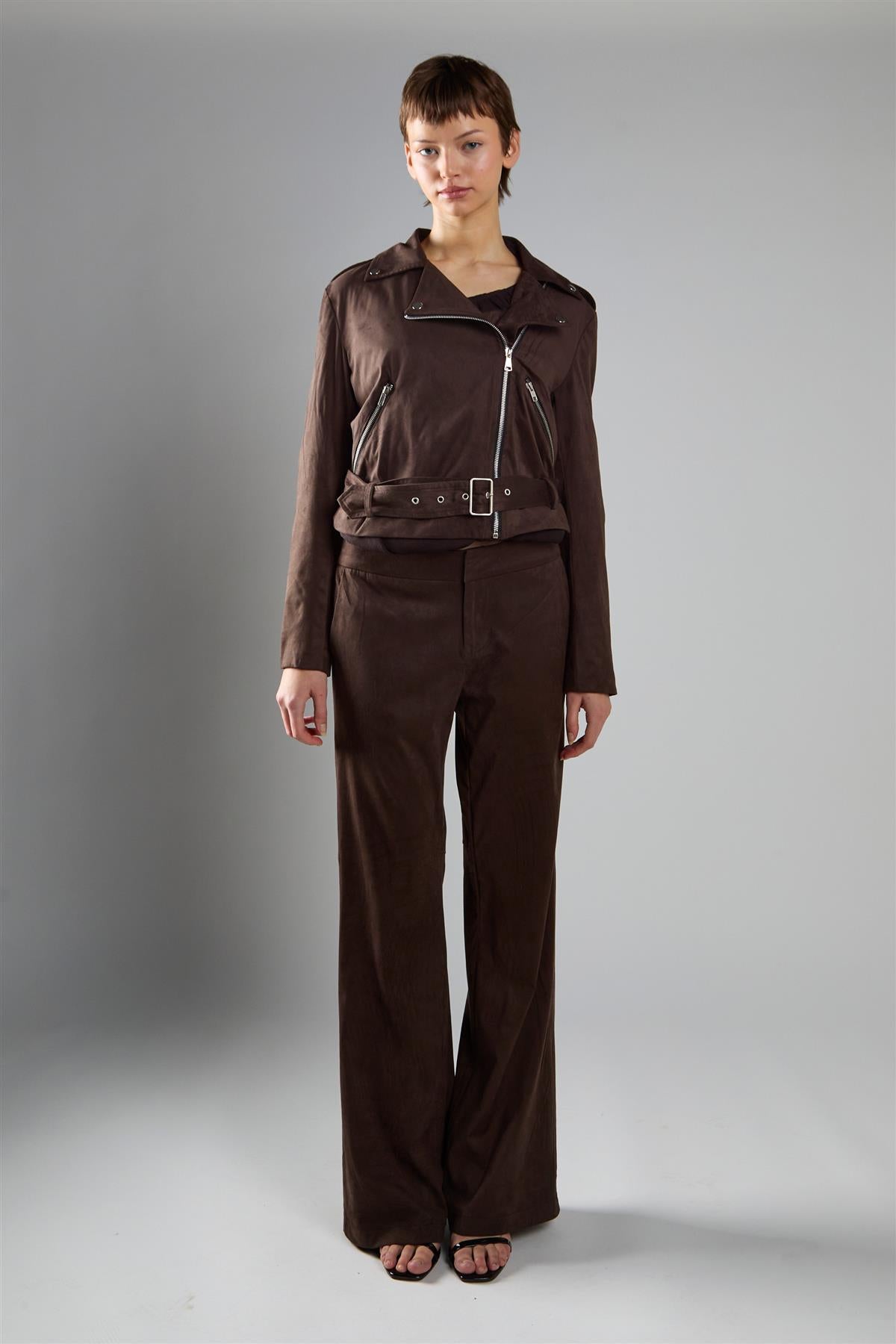 Brown Long Sleeve Biker Jacket