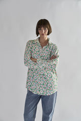 Green Daisy Collared Long Sleeve Tops