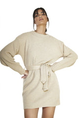 Ecru Tie Waist Jumper Dress