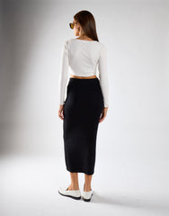 Black Ribbed Midaxi Skirt