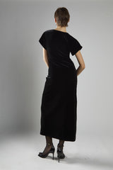 Black Velvet Short Sleeve V-Neck Maxi Dress