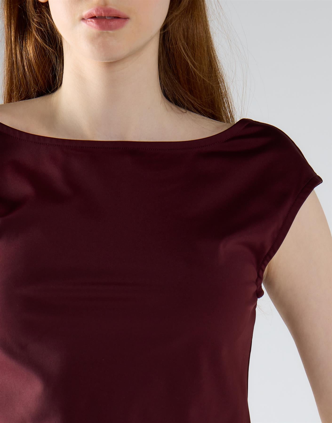 Burgundy Open Square Back Cap-Sleeve Top