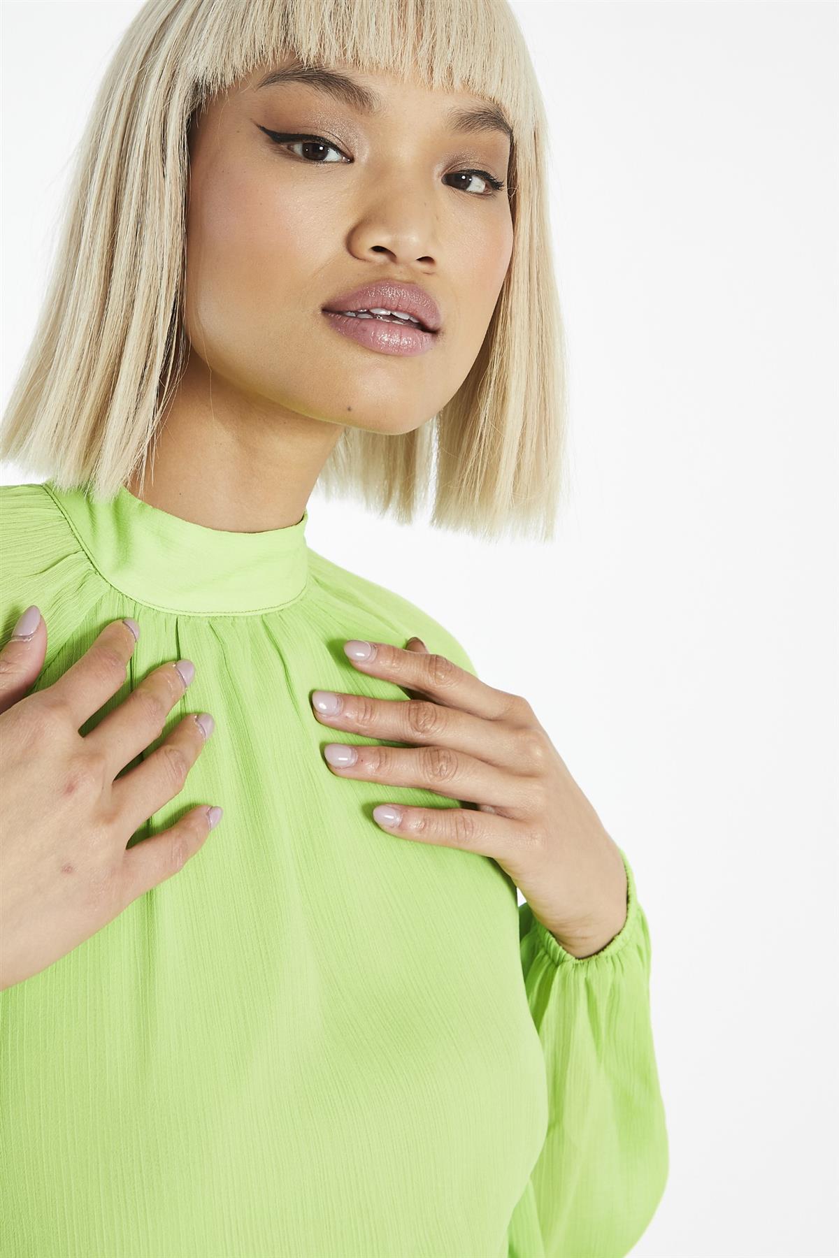 Acid-Lime Long-Sleeve-Open-Back Mini-dress