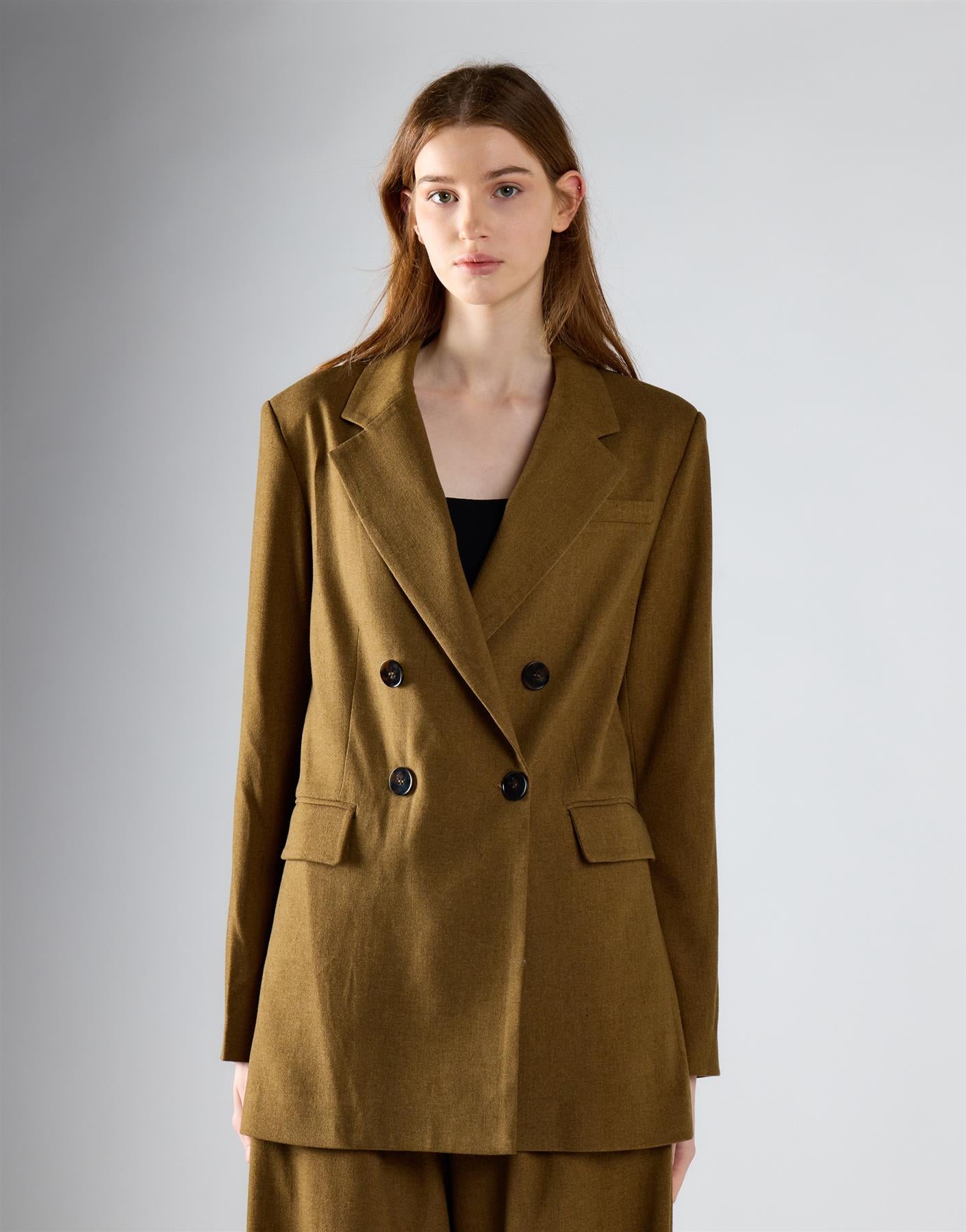 Olive Brown Button Detail Blazer