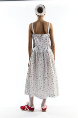 Dropped Waist Midi Dress with Trim in White Floral Colour