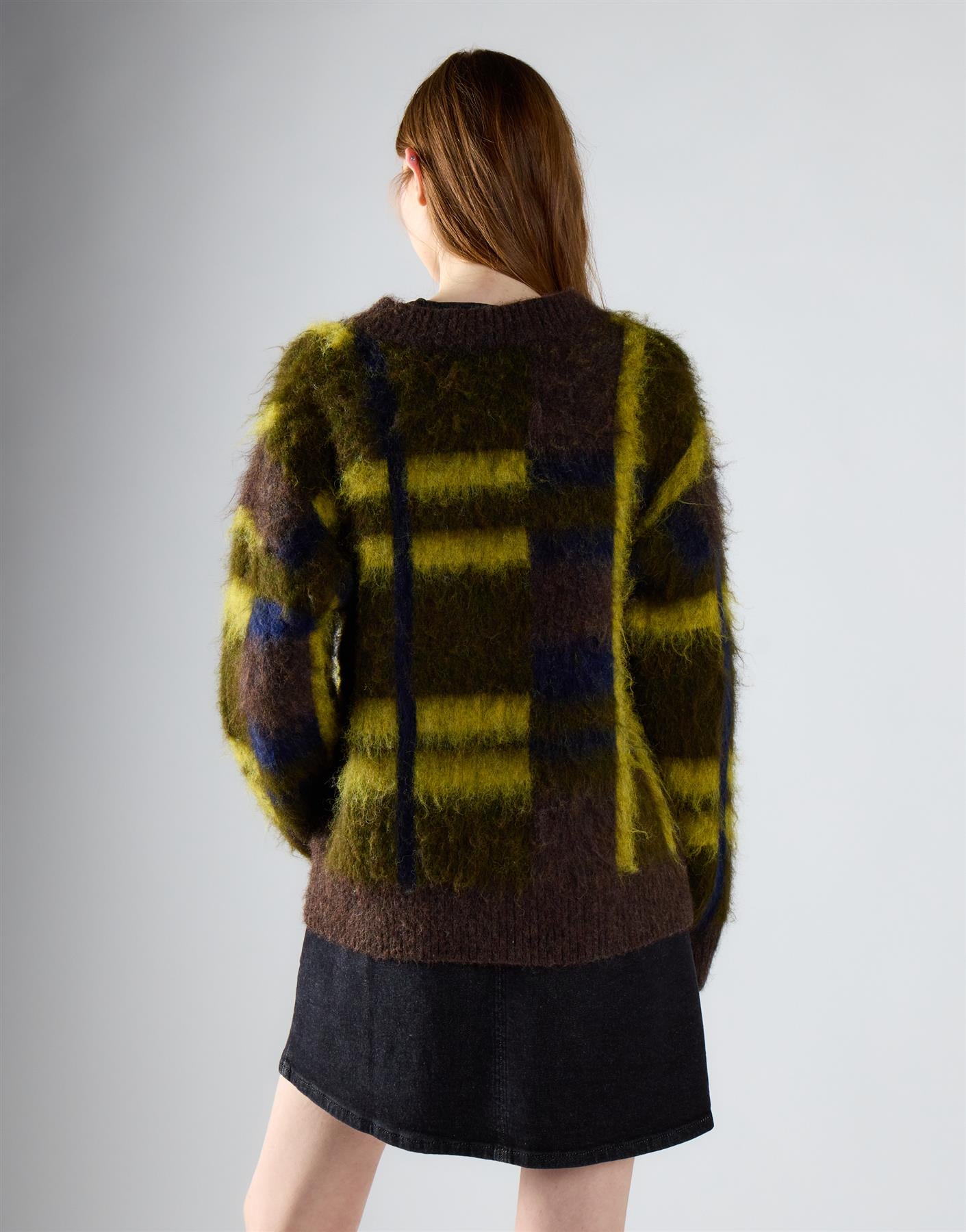 Khaki Check Round Neck Jumper