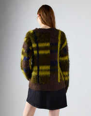 Khaki Check Round Neck Jumper