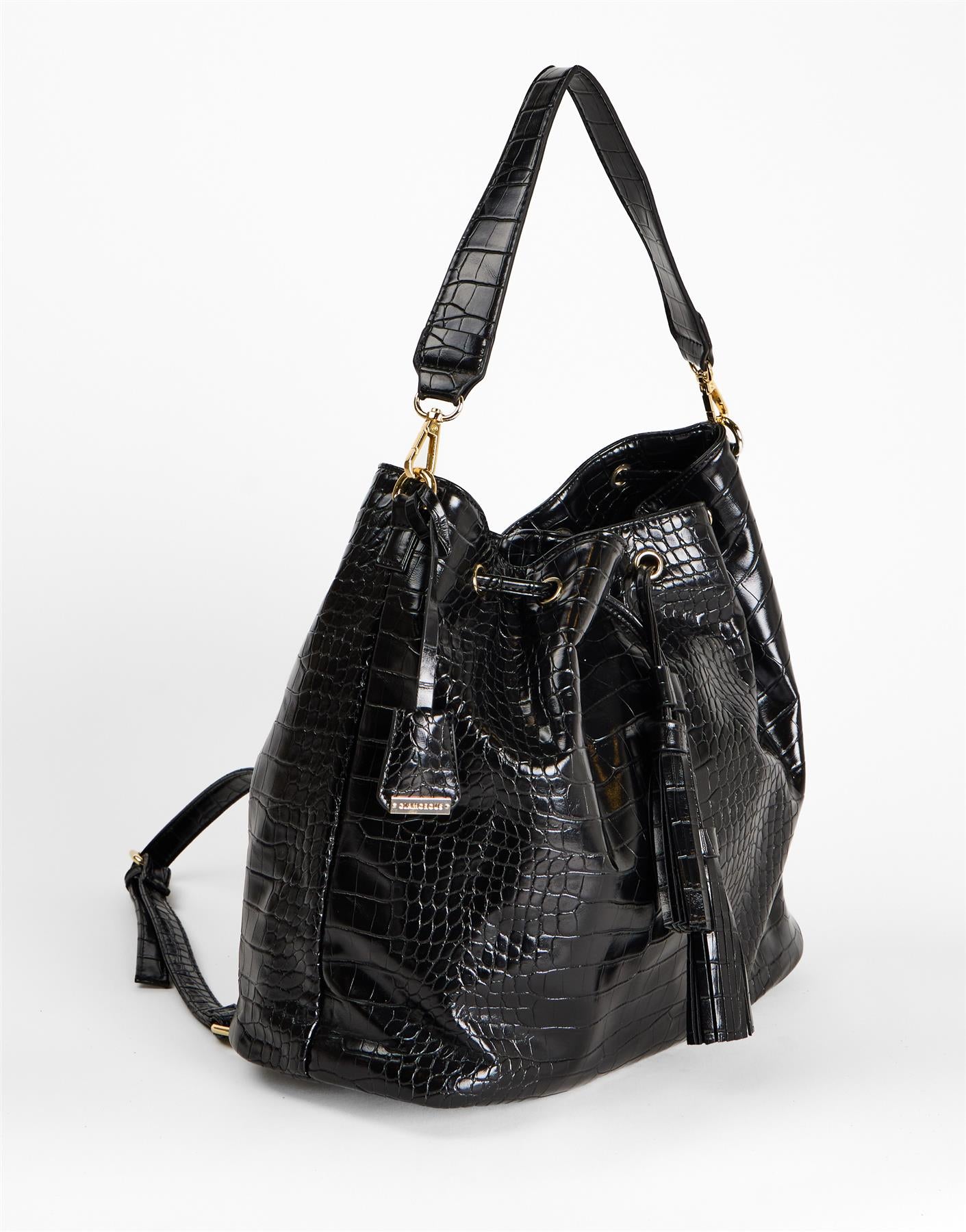 Black Drawstring Hobo Bag