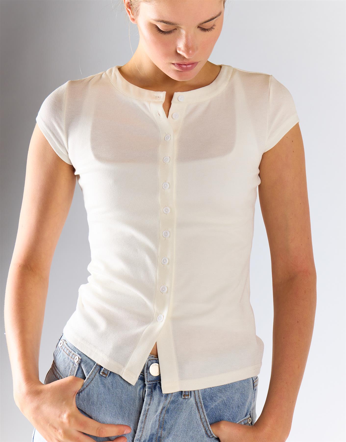 Glamorous White Knitted Button Front Top