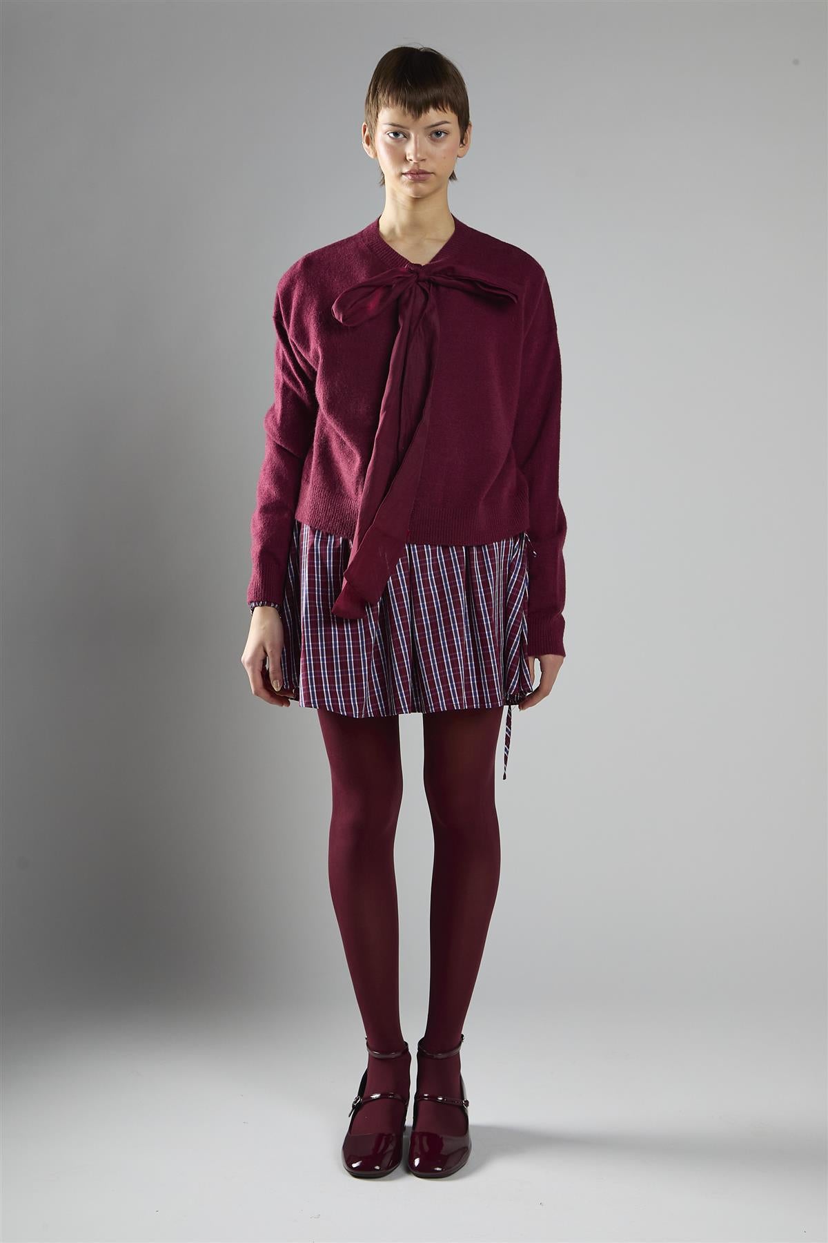 Burgundy Bow-Front Cardigan