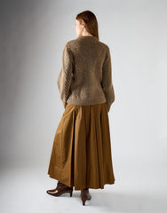 Deep Olive Pleated Midi Skirt