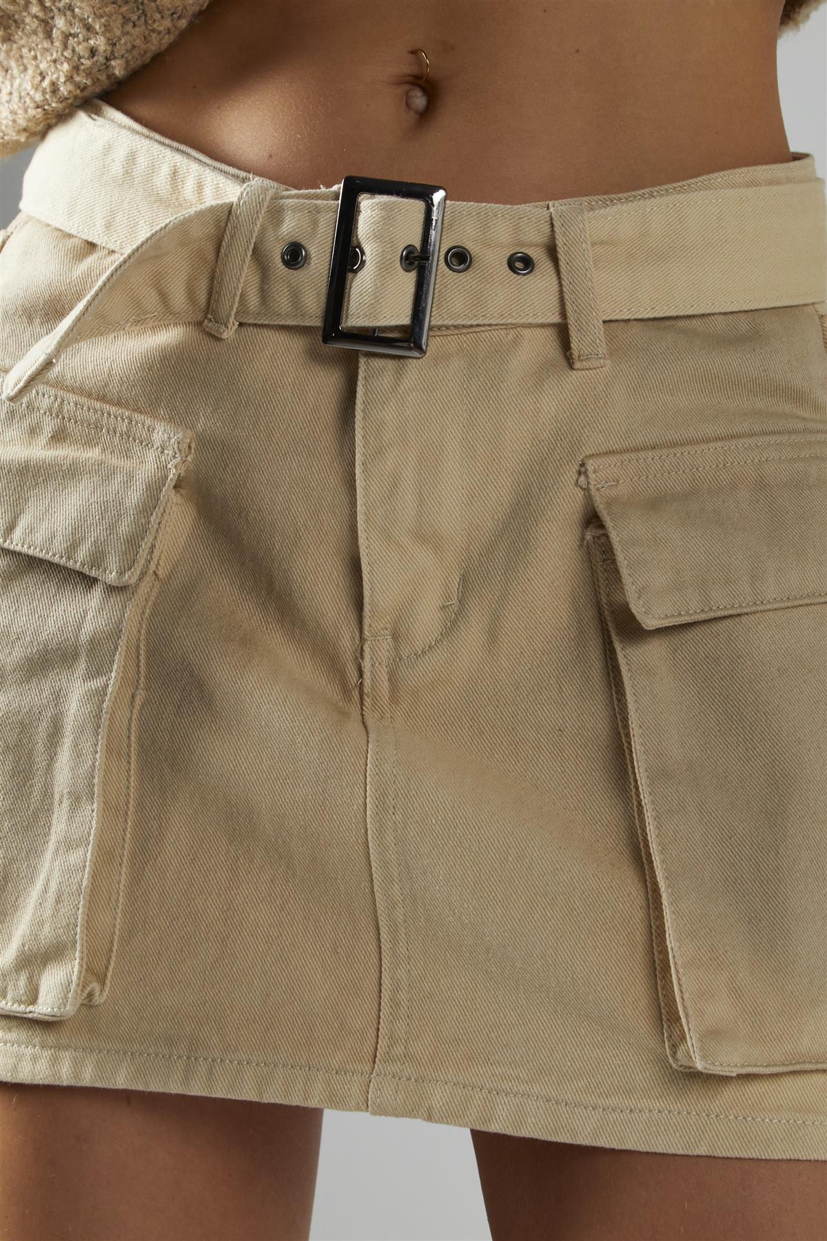 Ecru-Mud-Wash Denim-Combat Mini-Skirt