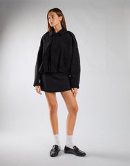 Black Suede Boxy Collared Jacket