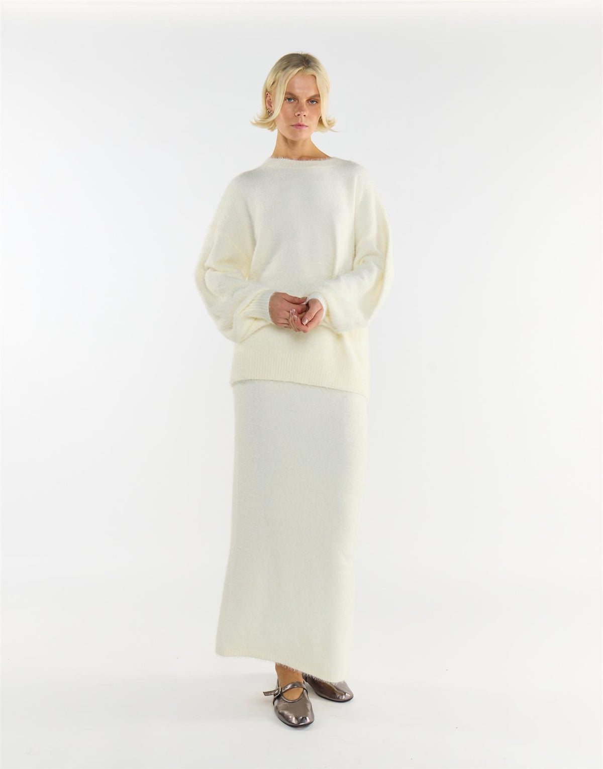 Cream Knitted Maxi Skirt