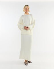 Cream Knitted Maxi Skirt