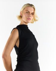 Black Cotton Mock Neck Long Dress