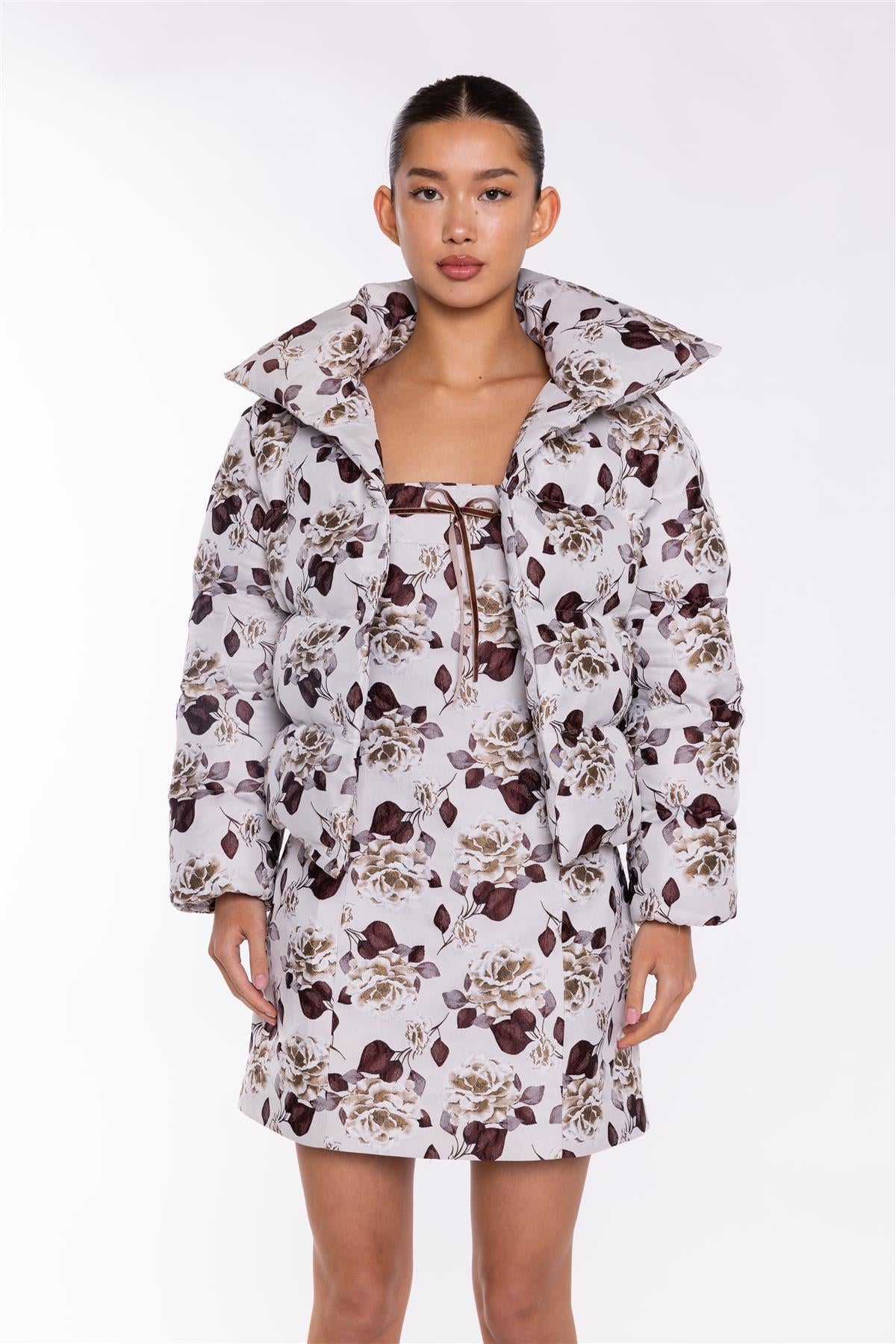 Quilted Puffer Jacket  - Greige Brown Rose