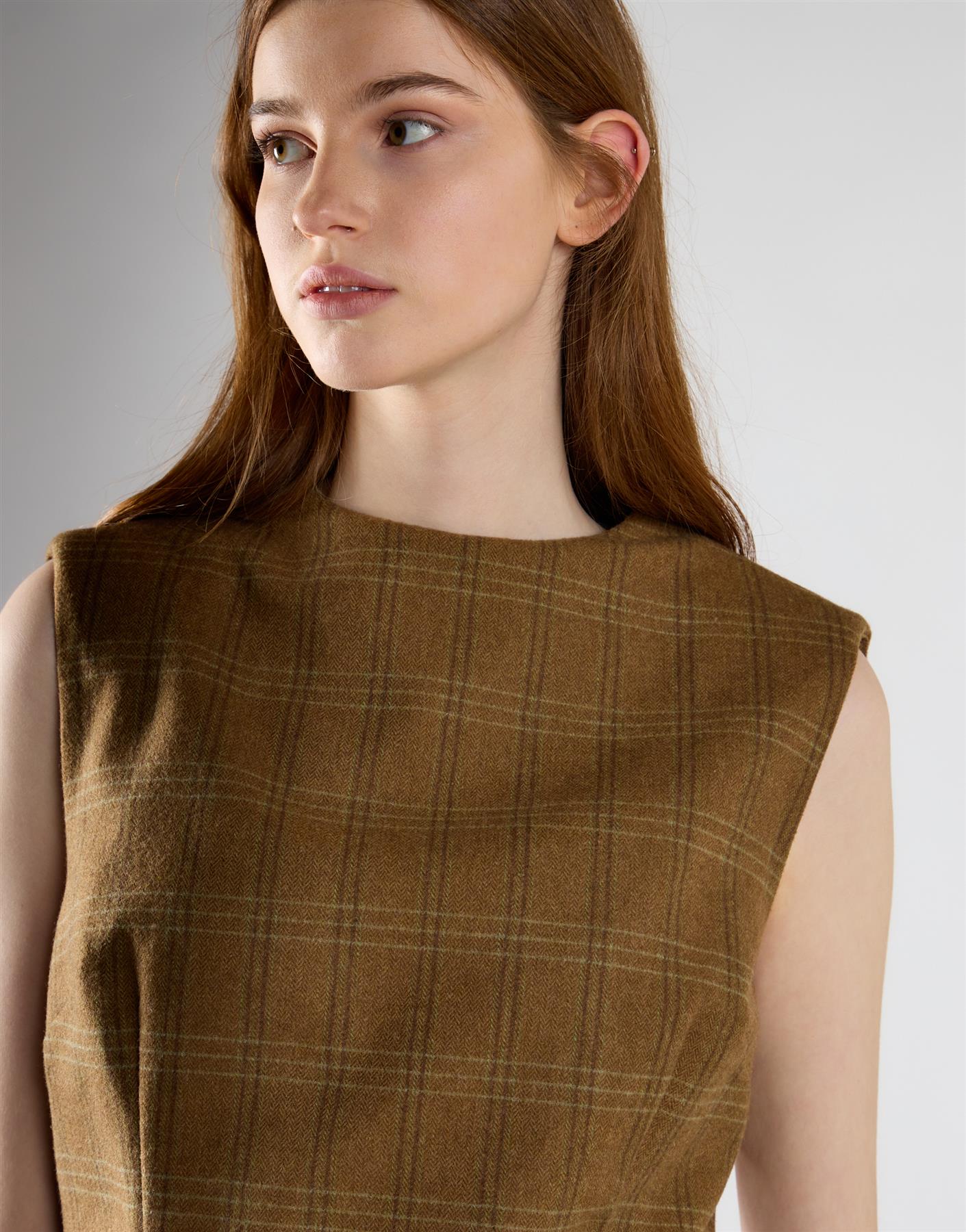 Sepia Check Tailored Fit Mini Dress