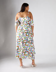 Glamorous Curve Bardot Multi Floral Strap Ruffle Dress