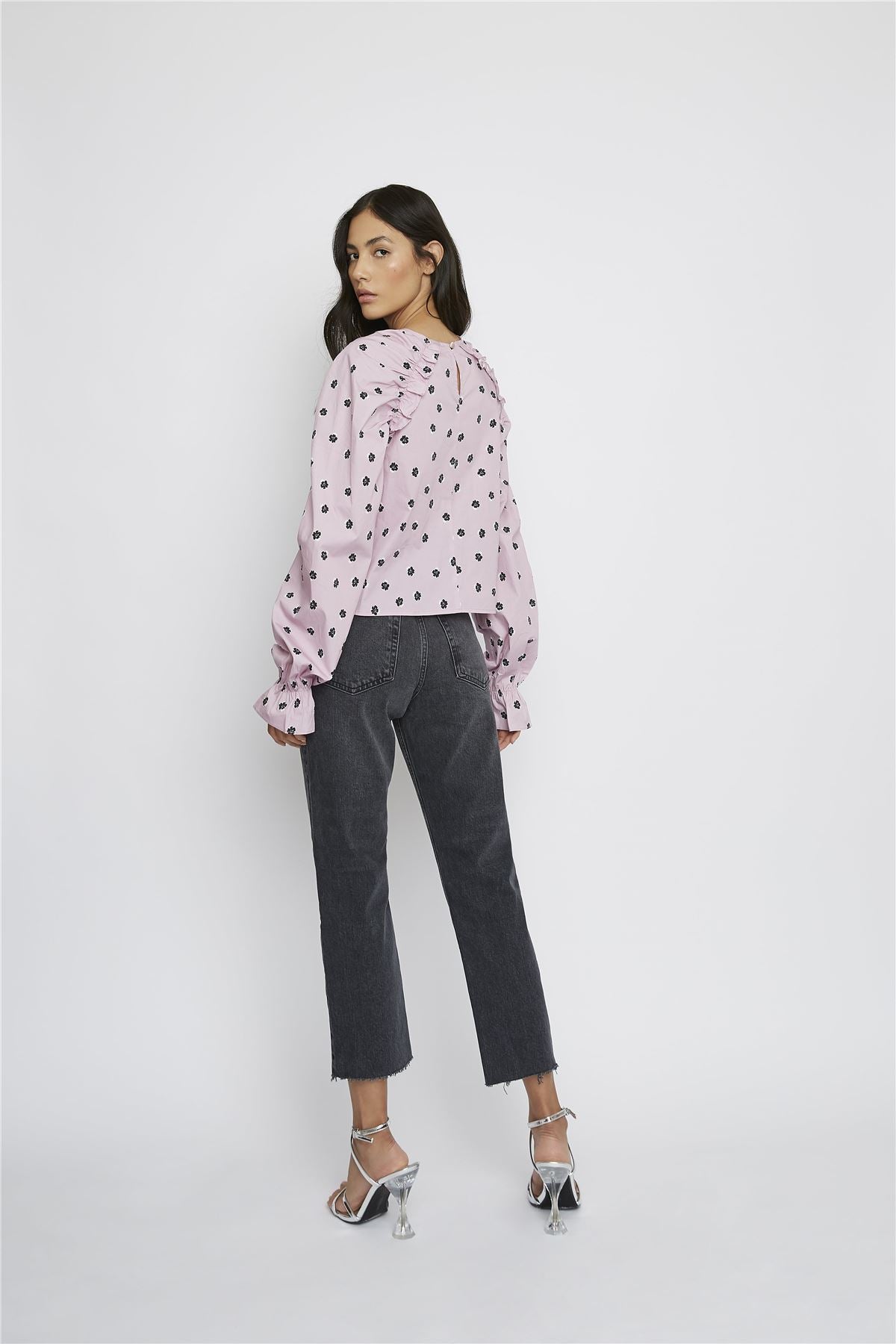 Pink Ditsy Cotton Ruffle Blouse