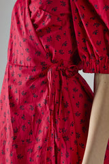 Red Ditsy V-Neck Wrap Midi-Dress