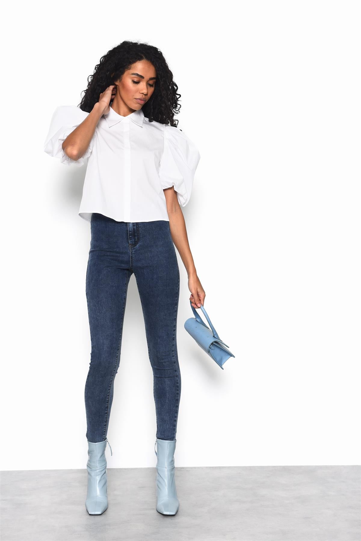 Ink-Blue High-Waisted Skinny-Jeans