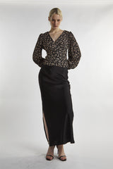 Black Stone Ditsy Button-Front-Top