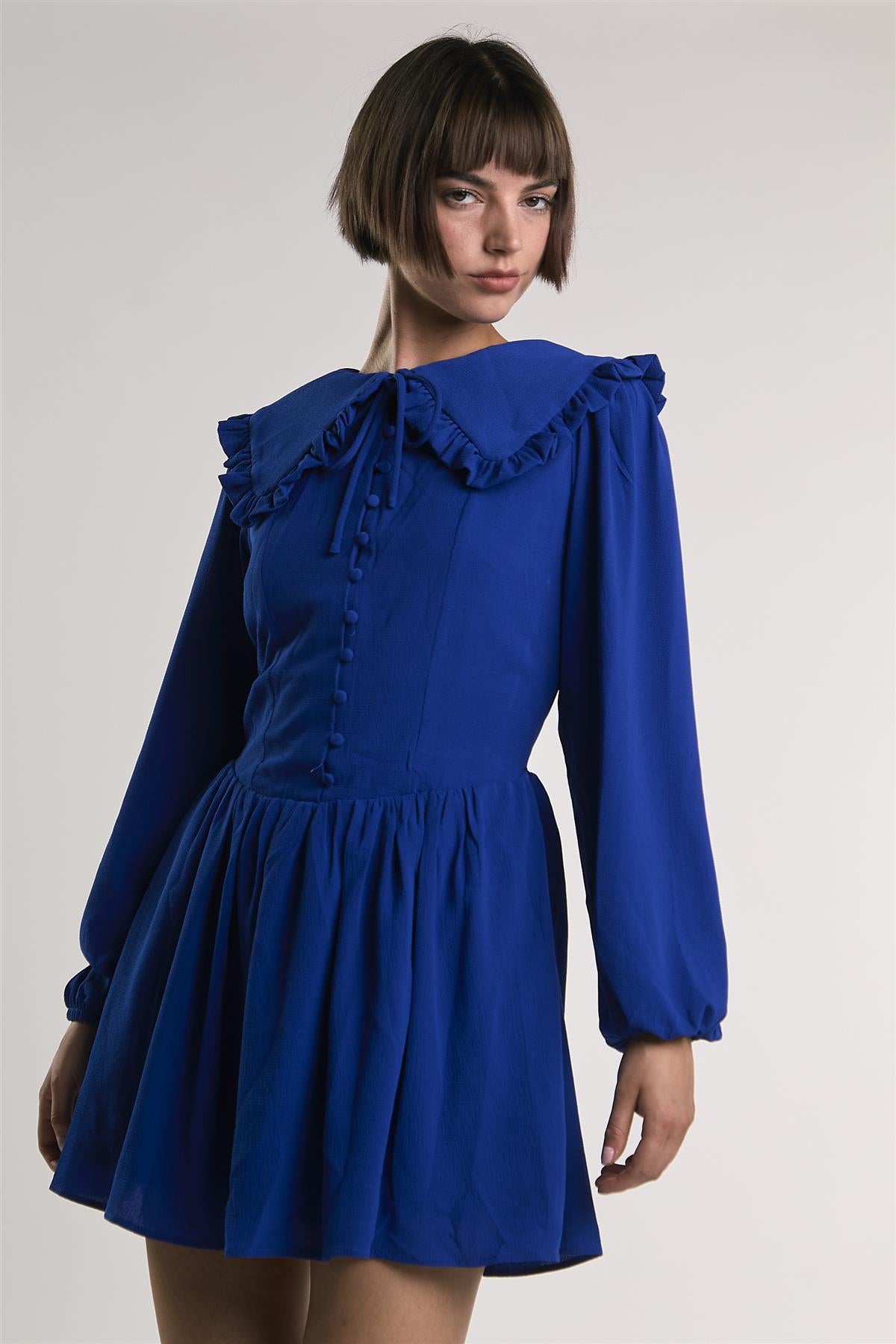 Blue Button-Down-Skater Mini-Dress