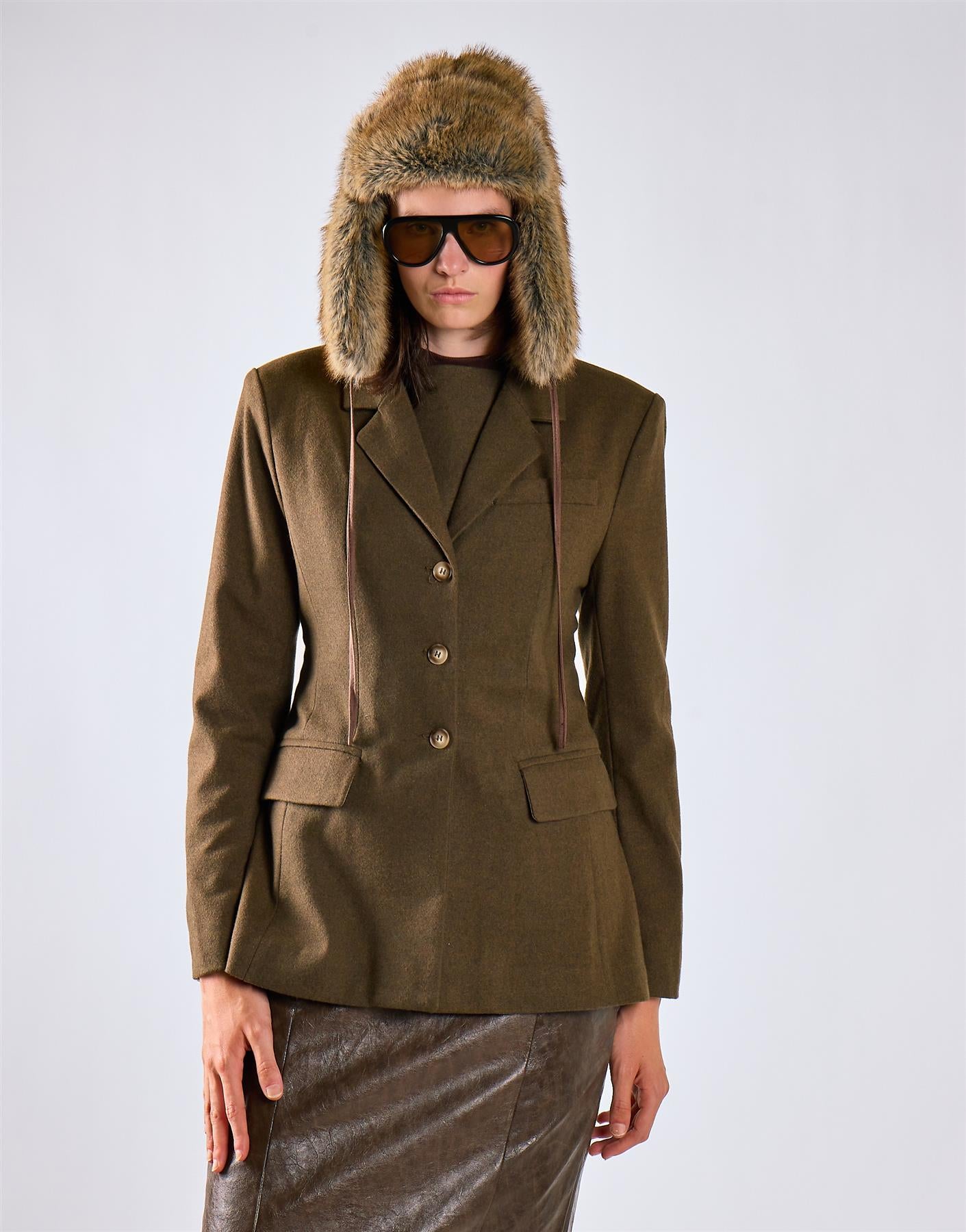 Deep Khaki Hourglass Blazer Jacket