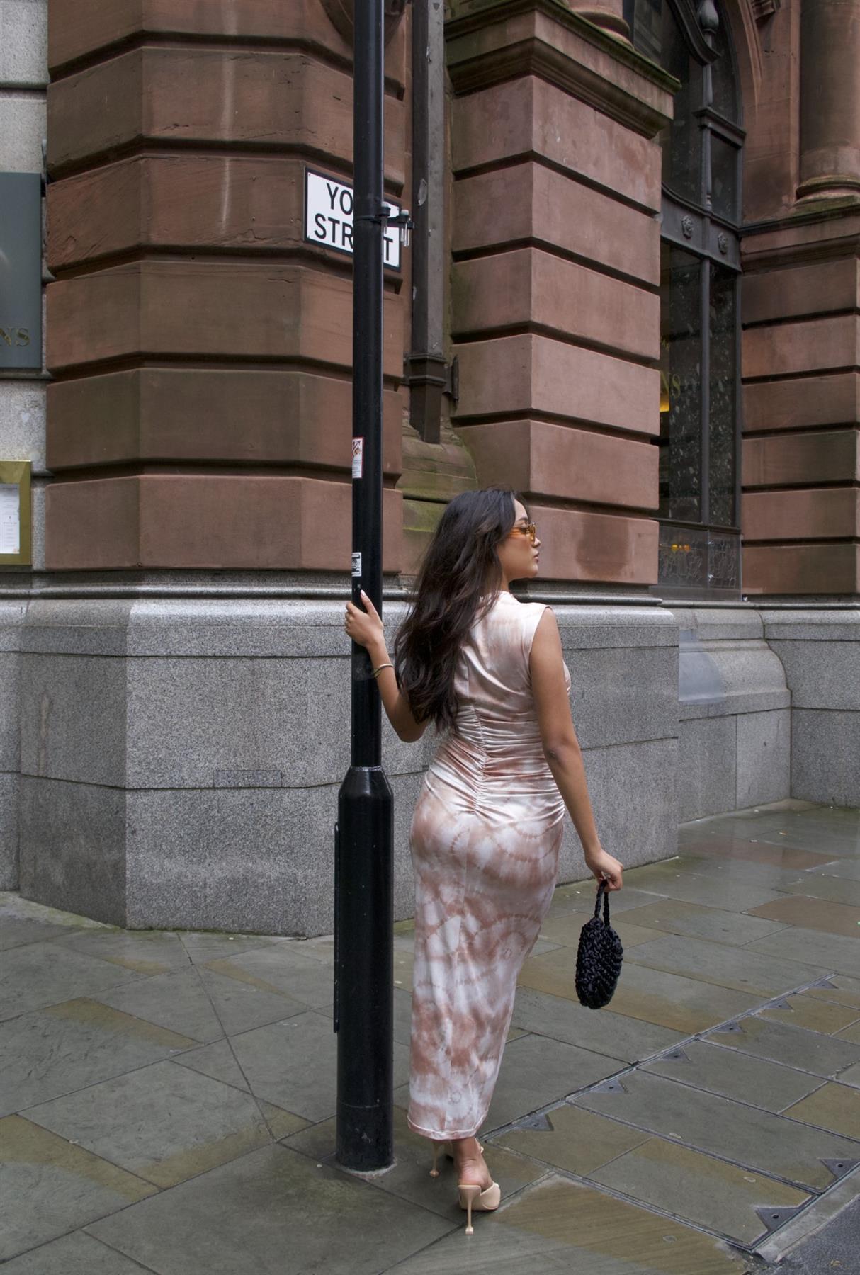 Sepia Tie Dye Sleeveless Bodycon Midi-Dress