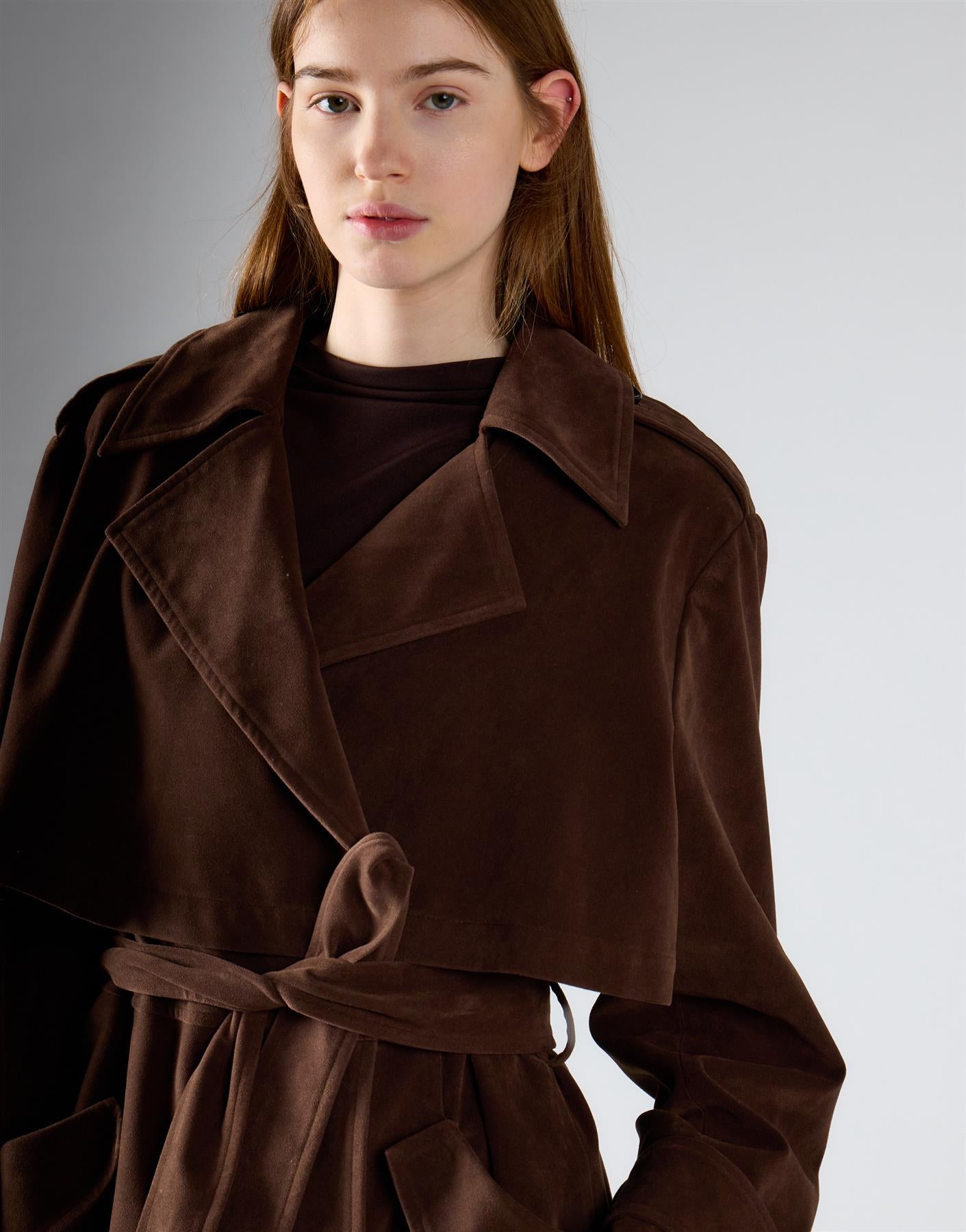 Chocolate Brown Belted Trench Coat