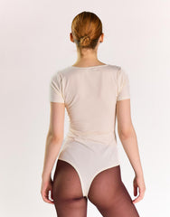 Off White Short Sleeve Keyhole Detail Bodysuit