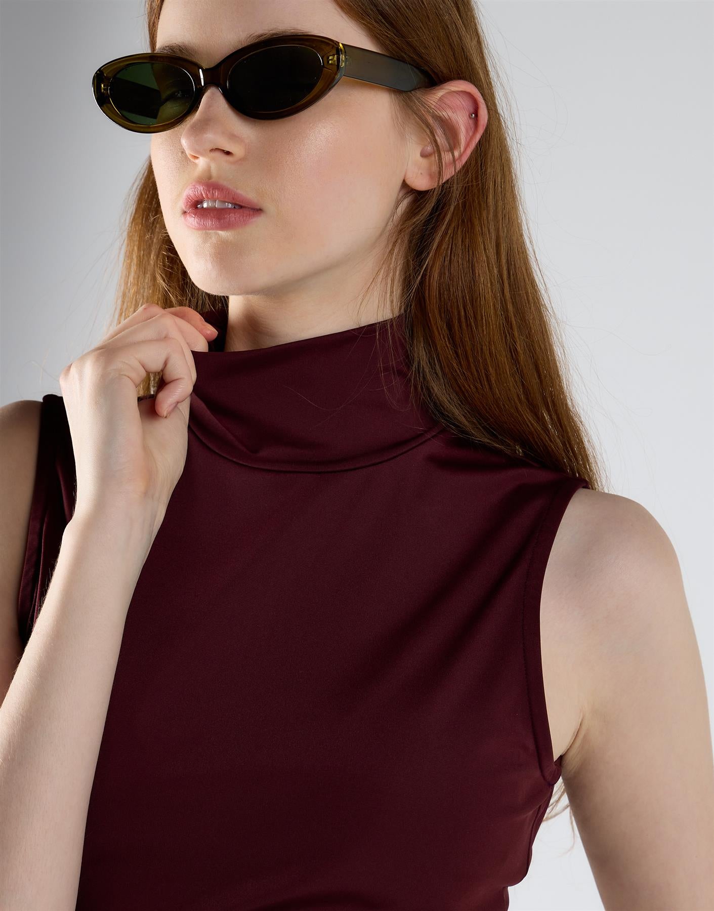 Burgundy Mock Neck Sleeveless Tank Bodysuit
