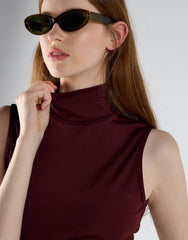Burgundy Mock Neck Sleeveless Tank Bodysuit