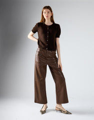 Brown Pu Straight Leg Trousers