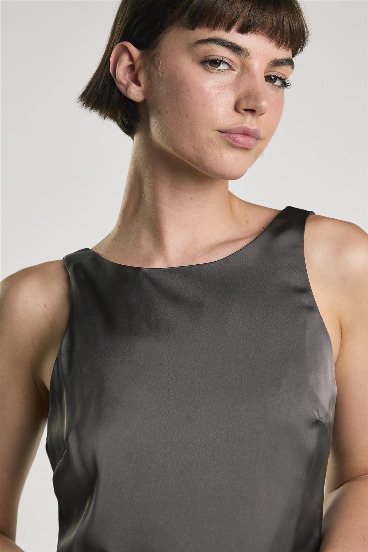 Bitter Chocolate Boat Neck Mini Shift Dress