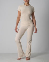 Agon Cream Short-Sleeve Top & Micro-Flare Legging Set