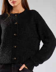 Black Buttoned Cropped Cardigan