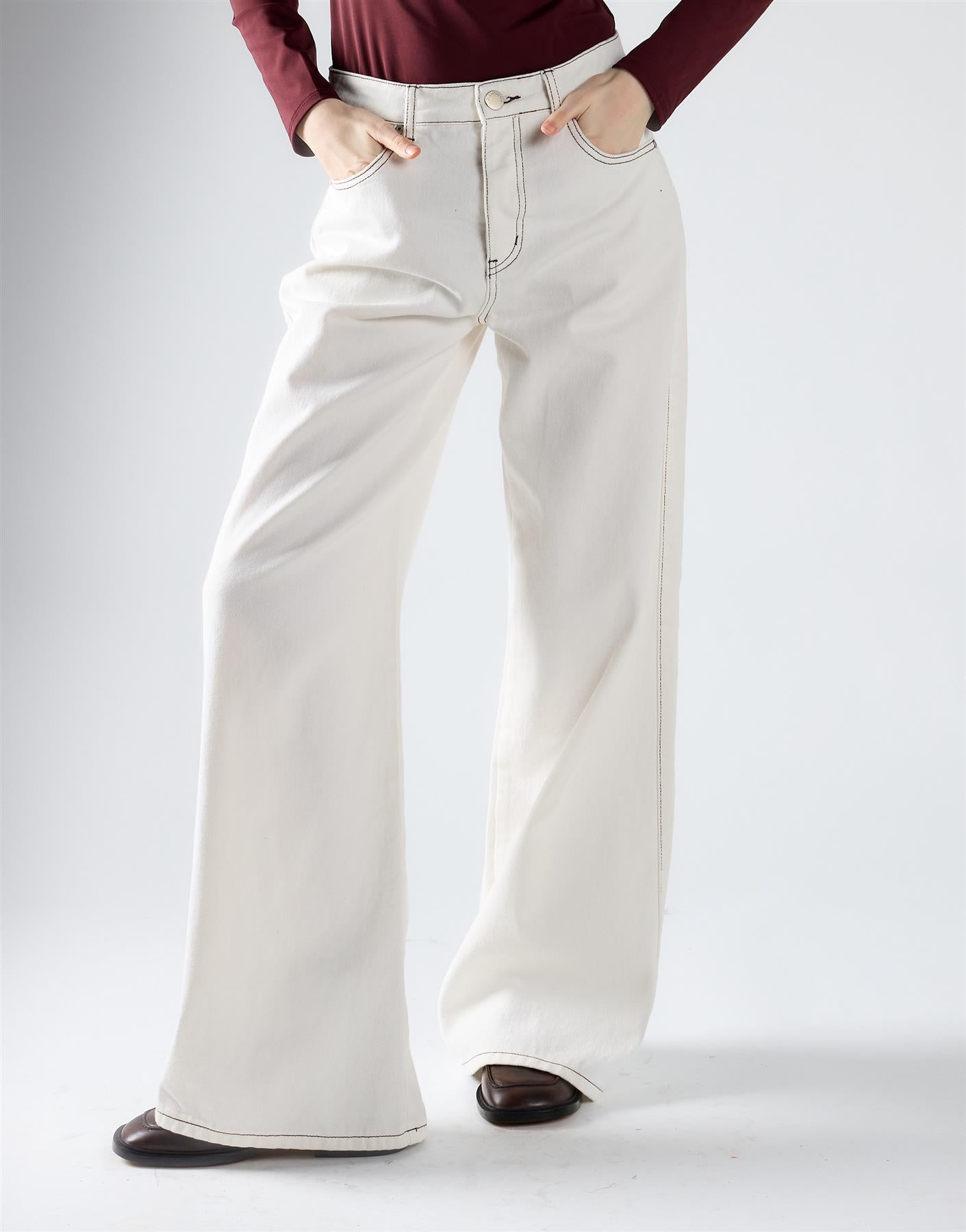 Off-White Wide-Leg Contrast-Stitch Jeans