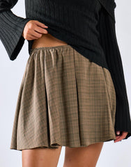 Light Brown Check Pleated Mini Skirt