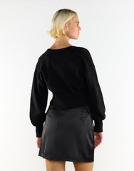 Black Fine-Knitted Long Sleeve Cropped Cardigan