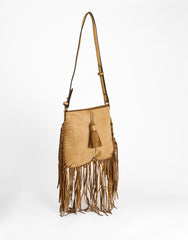 Beige Boho Fringe Shoulder Bag